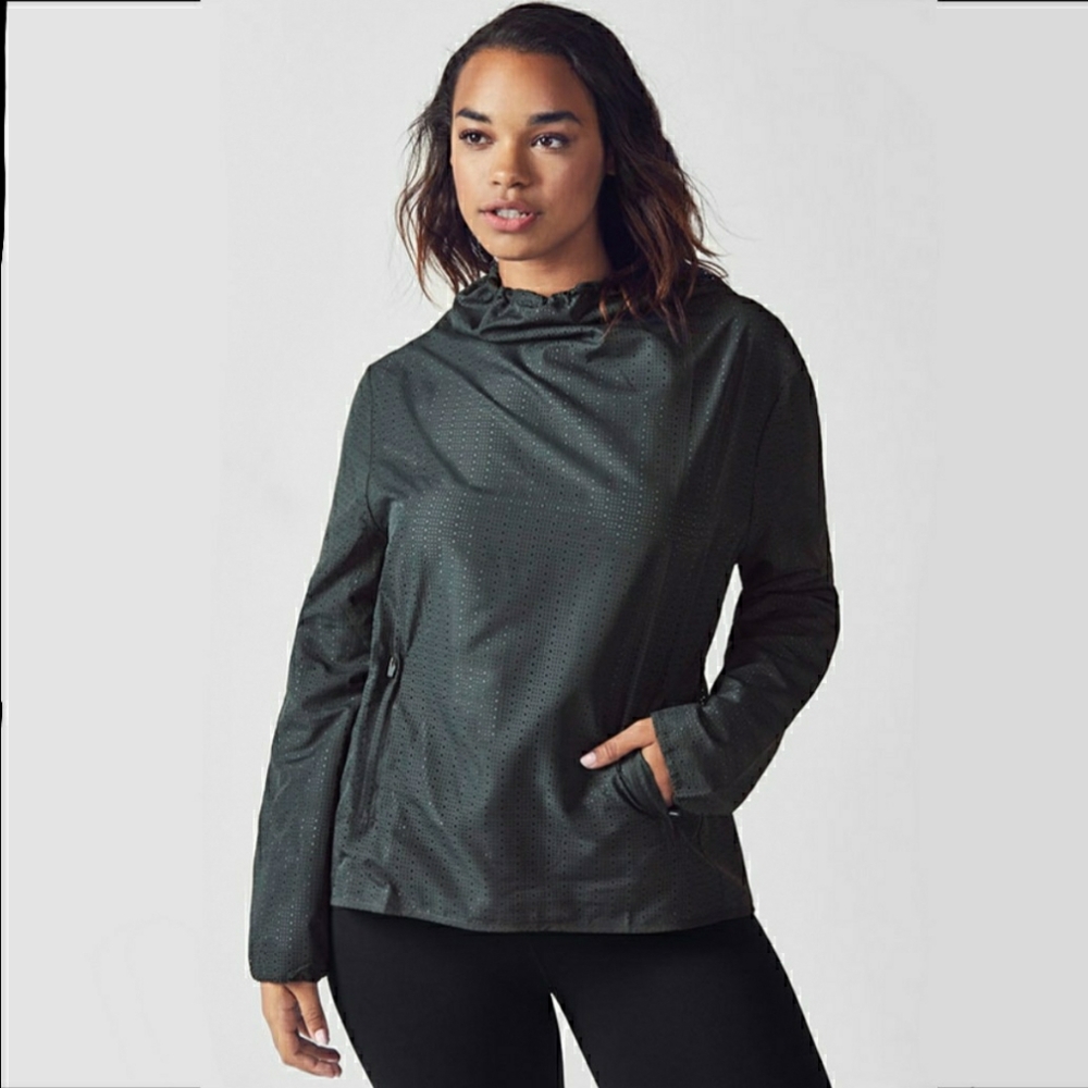 New! Fabletics Liora Pullover Gray Laser Cut Funne
